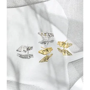VIANRLA 925 Sterling Silver Hammered Design Geometric Gold Jewelry Stud Earrings