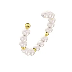 RINNTIN GPR11 New arrival anti-tarnish 925 sterling silver gold plated waterproof pearl gold beads adjustable rings