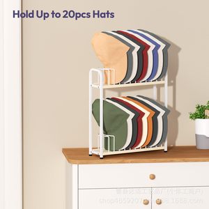 Iron And Wood <b>Hat</b> Rack 2 Tier <b>Standing</b> Baseball Cap Organizer For Wardrobe Cabinet Storage - Product Image 3