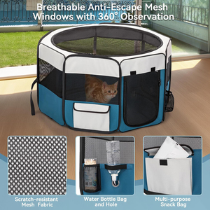 Parc pour chien portable et pliable en acier inoxydable et nylon respirant, grande capacité, tente pour animaux de compagnie pour voyages intérieurs/extérieurs - Product Image 4