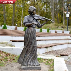 Statue <span class=keywords><strong>de</strong></span> fille en bronze grandeur nature avec violon - Product Image 4