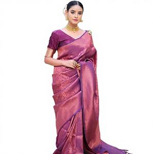 Sari en soie vintage ethnique, broderie Zari, travail de diamants, séchage rapide, idéal pour les fêtes et célébrations - En stock - Product Image 3