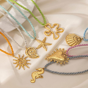 สร้อยคอแฟชั่นฤดูร้อน สแตนเลส 316L ชุบทอง 14k 18k PVD สร้อยเชือกประดับเปลือกหอยหลากสีสไตล์ฮาวายสำหรับผู้หญิง - Product Image 2