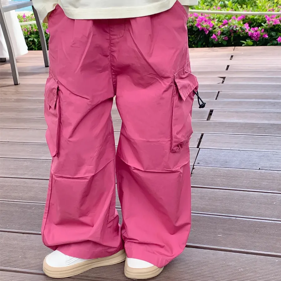 Wholesale Spring Unisex Trousers Kids Hot Pink Cargo Pants