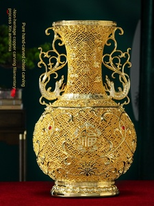 Vaso Feng Shui in Ottone Placcato Oro, Artigianato Intangibile del Patrimonio Culturale, Ornamento per Soggiorno e Ufficio - Product Image 3