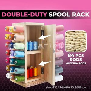 Soporte de madera para bobinas, estante giratorio para almacenamiento de bobinas domésticas, estante para almacenamiento de agujas e hilos, soporte para hilos, máquina de coser - Product Image 2