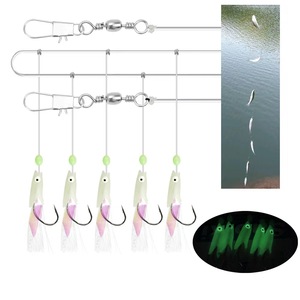 Aparejos Sabiki al por mayor para pesca en agua salada, señuelo luminoso para macarela que brilla en la oscuridad, anzuelo con cabeza de pez y diseño impreso - Product Image 3