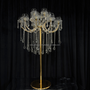 Accessoires de décoration de mariage très vendus, bougeoirs en cristal transparent dorés, ornements de bougeoirs, décorations d'événements - Product Image 3