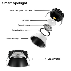 Éclairage intelligent moderne pour intérieur, downlight <span class=keywords><strong>Tuya</strong></span> WiFi, en aluminium moulé sous pression, IP44, étanche, encastré, réglable, LED CRI95, haute efficacité, hôtel - Product Image 4