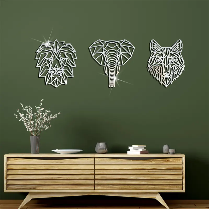 Acrílico 3D Decoração do quarto das crianças elefante leão cavalo borboleta parede espelho adesivo geométrico imagem linha arte decoração