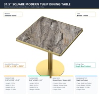 [Stock US] Table à manger moderne de luxe en pierre frittée de 31,5 pouces avec base en acier inoxydable doré, livraison rapide, MOQ 1 pièce