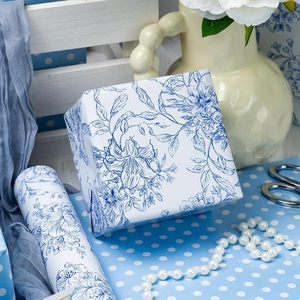 Blue And White Porcelain Flower Gift <b>Wrap</b> Paper 17in x 32.8ft Reversible Blue Dot Design Art Paper for Birthday Wedding - Product Image 2