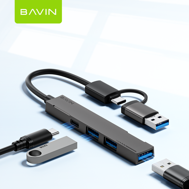 BAVIN OEM HUB-35 4 in 1 USB 3.0 Hub Dual Connector USB-A Type-C 5Gbps High Speed Aluminum Docking Station for Laptop iPad Phone