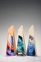 Nouveau trophée de combinaison de cristal acrylique en bois massif Plaque de médaille Logo de gravure de texte personnalisé Prix sportif rentable de confiance