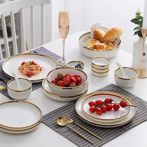 Luxury Classic Gold-Edged Porcelain Ceramic Dinnerware <b>Set</b> <b>White</b> Tableware <b>Set</b> Including Plate Soup Bowl Spoon and Dish - Product Image 2