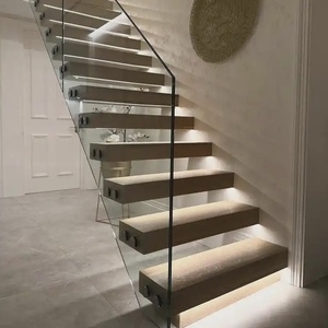 CN <span class=keywords><strong>GABO</strong></span> Australia Americano Canadá Casa Escalera de madera Escalera interior LED Mono Stringer Diseño de hierro forjado Kit flotante - Product Image 4