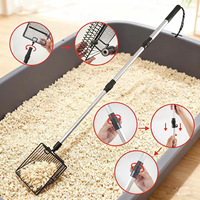 Pelle à litière pour chat avec manche télescopique, conception anti-fuite, pelle à fumier de poulet en métal, outil de nettoyage de poulailler et de ramassage de déchets de plage