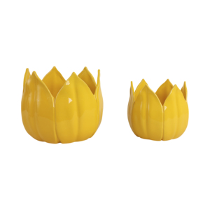 Vasi in ceramica a forma di petalo, design tulipano giallo, vasi per fiori da interno ed esterno, contenitori decorativi per piante, set di due. - Product Image 2