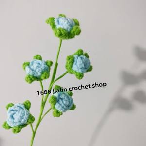 In lana all'uncinetto a 5 teste a bolle di rosa Bouquet lavorato a maglia fiore di natale artificiale decorazione per la casa stile letterario - Product Image 3