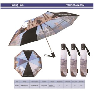 Parapluie de voyage pliant en polyester, 8 baleines, armature en acier, ouverture automatique, motif Budapest, modèle pluie BP1014 pour la vente en gros - Product Image 2
