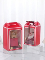 Boîte à fenêtre transparente en carton gris avec poignée, sac d'emballage pour fleurs et sac fourre-tout cadeau avec fenêtre pour l'emballage de souvenirs et de jouets en peluche
