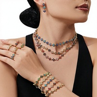 Set Perhiasan Grosir Anting Panjang Model Bunga Keberuntungan Lapis Emas Baja Anti Karat, Anting Hidung India, Kalung, Gelang, dan Cincin