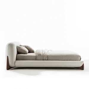 Lit en tissu minimaliste italien, laine d'agneau, grand lit double blanc, style Wabi-Sabi, chambre principale de villa, lit moelleux - Product Image 3