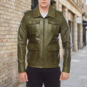Chaqueta de Cuero Vacuno Unisex Casual con Cremallera, Teñido Liso, Resistente al Viento, Transpirable y con Logotipo Frontal, Precio al por Mayor - Product Image 3