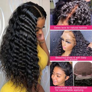 Perruque frontale en dentelle à ondulations profondes naturelles en cheveux humains brésiliens bruts de fournisseur, perruque frontale en dentelle bon marché pour femmes noires - Product Image 5