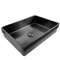 Lavabo semi-encastré en acier inoxydable 304 pour salle de bain d'hôtel moderne de luxe avec finition noire PVD