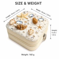 Boîte à bijoux en toile de jute crème avec broderie de perles coquillage festonné, perles et étoile de mer, style nautique côtier, avec fermeture éclair, pour rangement de voyage