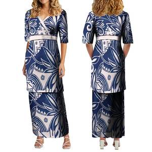 ชุดเดรส2ชิ้นสำหรับผู้หญิงชุด2ชิ้นคอ V ลายชนเผ่าพอลินีเซียออกแบบได้ตามต้องการ - Product Image 4