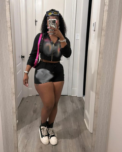 Abiti da donna alla moda stampa <span class=keywords><strong>felpa</strong></span> <span class=keywords><strong>con</strong></span> cappuccio a maniche lunghe <span class=keywords><strong>con</strong></span> pantaloni sportivi pantaloncini da donna abbinati a due pezzi pantaloncini da jogging - Product Image 2