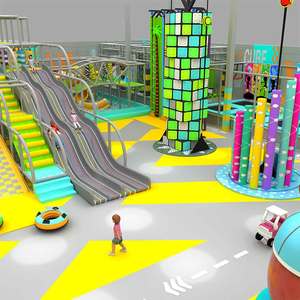 Aire de jeux intérieure en plastique souple avec toboggan en spirale et mur d'escalade pour enfants, usage commercial - Product Image 1