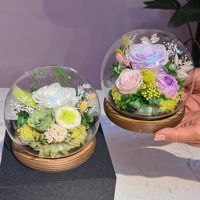 Boule de fleurs préservées sous cloche en verre, roses et œillets, cadeau éternel, cadeau de fleurs naturelles le plus vendu pour la Saint-Valentin, la fête des mères
