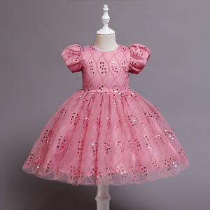 Girls' <b>Red</b> Tulle Dress O-Neck A-Line <b>Sequin</b> Princess Wedding Flower Girl Outfit - Product Image 2