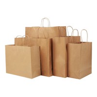 Sac à emporter en papier kraft écologique avec poignées torsadées, plates ou sans poignées, pour restaurants, emballages de restauration rapide