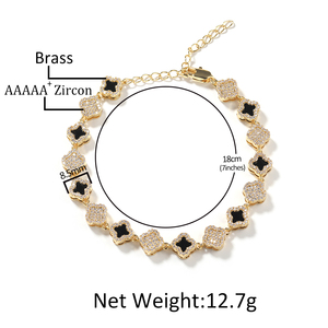 Bracciale alla Moda con Quadrifoglio Completamente Tempestato di Zirconi, Design Dropshipping, Bracciale Regolabile a Quadrifoglio Nero per Donna e <span class=keywords><strong>Uomo</strong></span> - Product Image 6