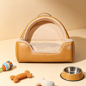 Lit pour chat en cuir PU imperméable avec cadre en bois massif personnalisé, lit pour chien luxueux en fourrure Sherpa apaisante, fabricant Chine - Product Image 6