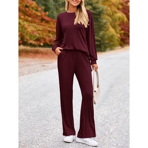 Conjunto Casual de 2 Piezas para Mujer, Personalizado, para Estar en Casa, con Cuello Redondo, Manga Larga, Pantalones Anchos, Traje Deportivo para Viaje, Talla - Product Image 3
