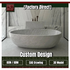Bañera Ovalada Independiente de Mármol Bianco Carrara, Moderna y de Lujo, con Vetas Grises Suaves, Personalizable OEM, Marca GOLDKING - Product Image 1