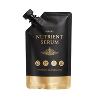Pochette cosmétique de luxe noire et or imprimée sur mesure avec bec verseur, sac d'emballage liquide numérique à fond plat, pochette de recharge pour crème faciale