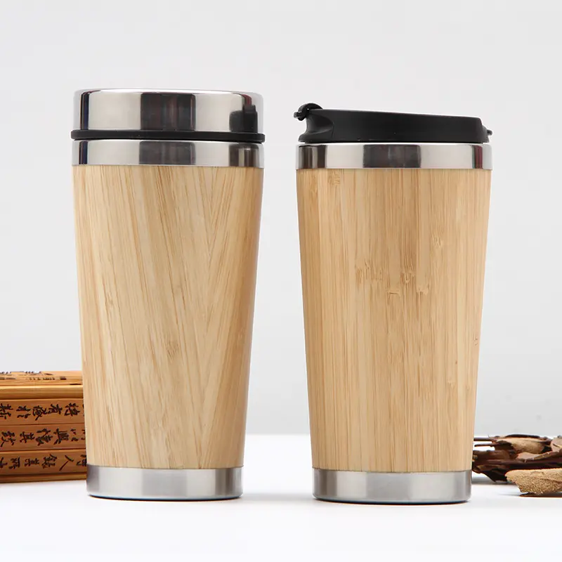 도매 새로운 뜨거운 판매 친환경 스테인레스 스틸 진공 커피 컵 머그잔 사용자 정의 로고 인쇄 대나무 마시는 머그잔
