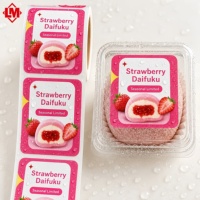 Etiquetas de Panadería Impermeables con Logotipo Personalizado en Rollo para Empaquetar Daifuku de Fresa, Etiquetas de Papel Sintético