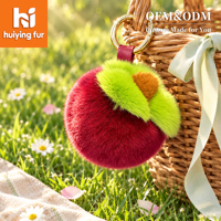 Porte-clés en fourrure de lapin Rex, breloque de sac en peluche mignonne en forme de mangoustan, pendentif moelleux, accessoire de sac à main, vente en gros, OEM, ODM, personnalisé