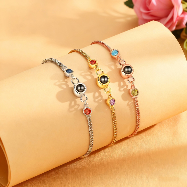 Custom Image Projection Charm Bracelet Two Charms Gold Plated Cute Design Personalized Memory Wrist Band Copper Alloy Fashion