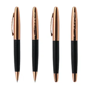 Chinese manufacturer luxury metal leather PU ball pens rose gold leather pens with custom logo