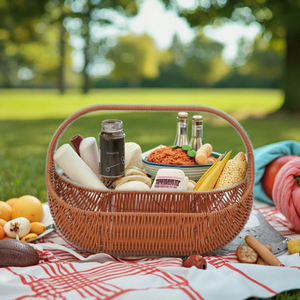Panier de stockage alimentaire tissé en plastique osier <span class=keywords><strong>moderne</strong></span> avec poignée pour le pique-nique et le stockage en plein air - Product Image 6