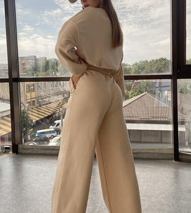 Lancai couleur unie coton biologique tissu 2 pièces haut court ensemble de jogging <span class=keywords><strong>2021</strong></span> casual deux pièces ensemble de vêtements de détente ensembles de vêtements de salon femmes - Product Image 4