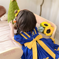Robe pour enfants en pur coton, broderie tournesol artisanale, manches courtes, pour séances extérieures, vente en gros